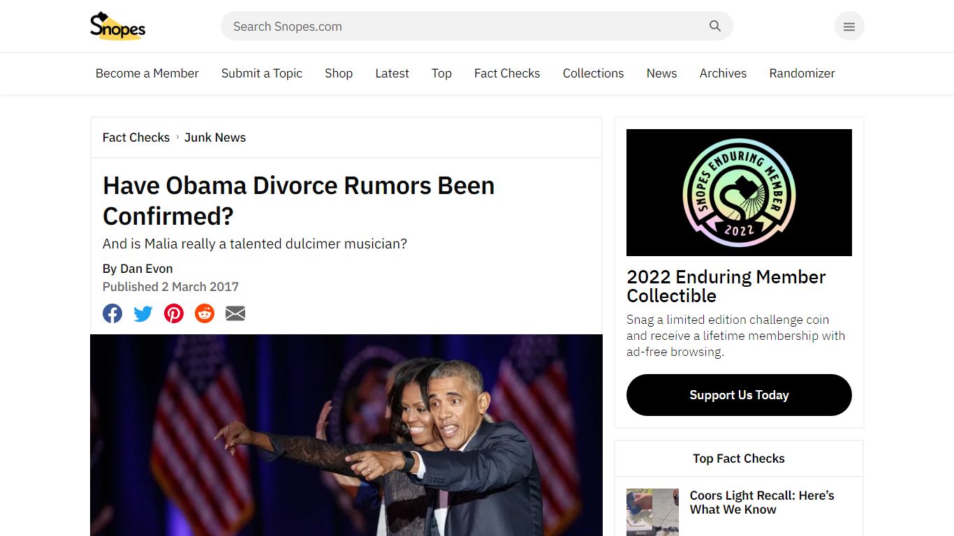 Have Obama Divorce Rumors Been Confirmed? | Snopes.com